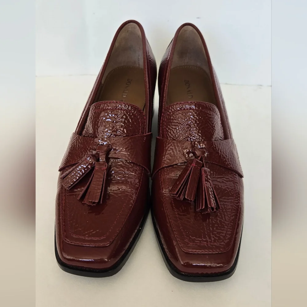 Donald J. Pliner Glossy Patent Leather Maroon Loafers with Tassels